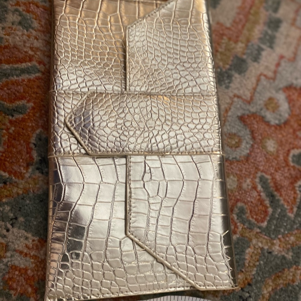 Jj Winters Snakeskin clutch, metallic tones, brand new